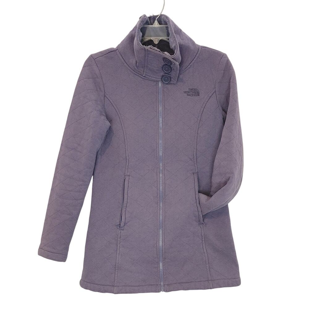 The North Face Quilted Fleece Jacket Full Zip Stand Up Neck Purple Womens Small